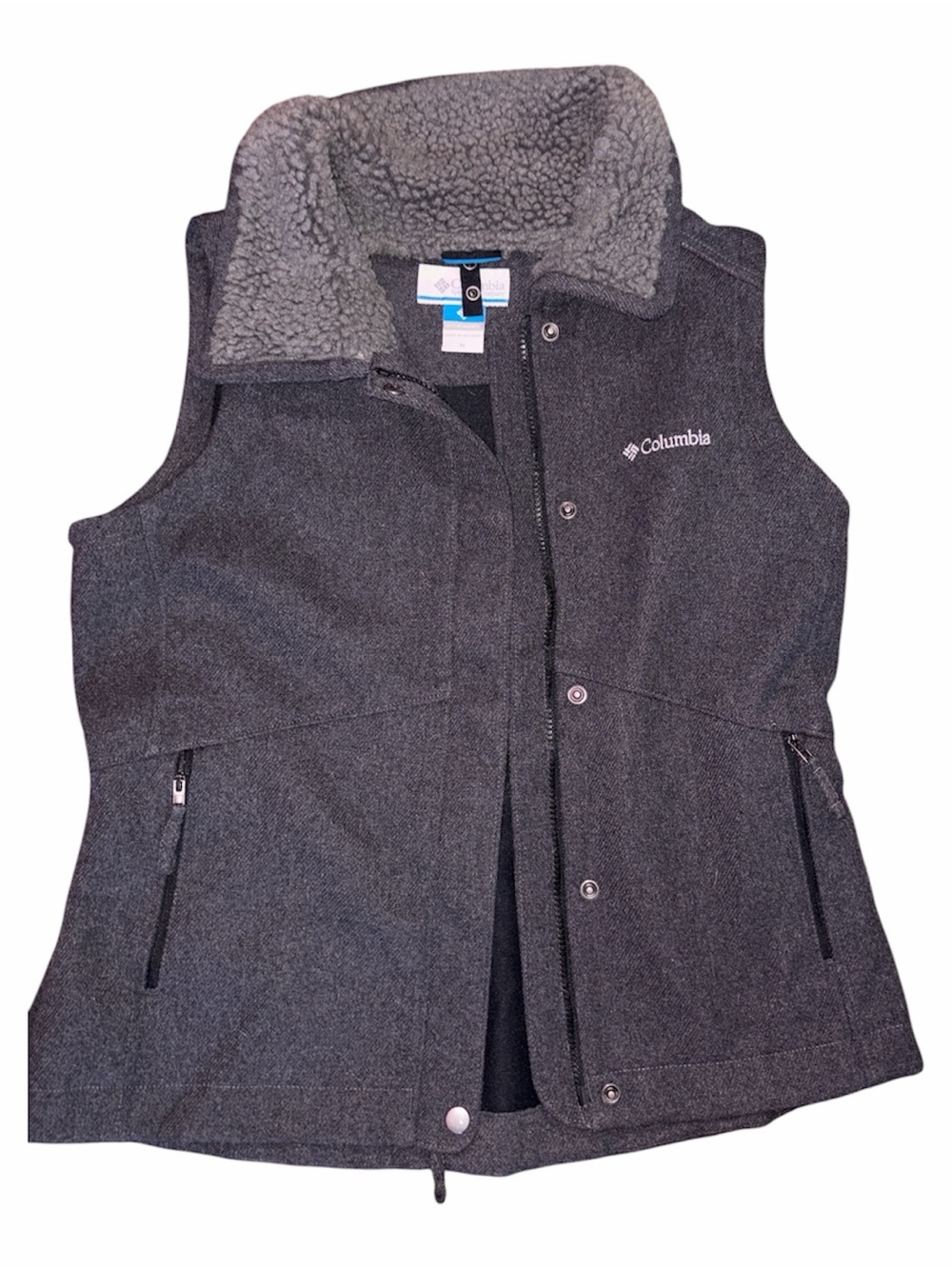 Columbia Woman’s Gray Sherpa-Lined Fleece Vest
